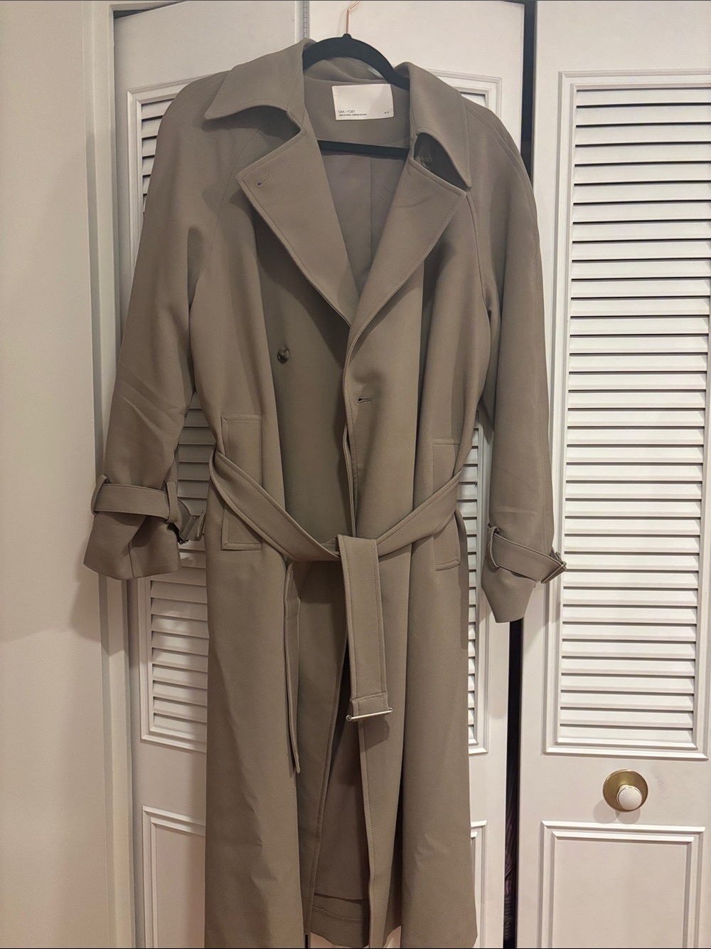 OAK + FORT Long Taupe Trench Coat